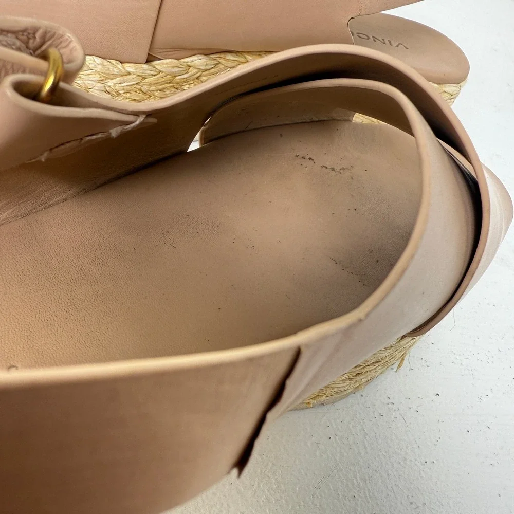 Vince Glyn Nude Leather Espadrille Platform Slingback Sandals Womens Tan